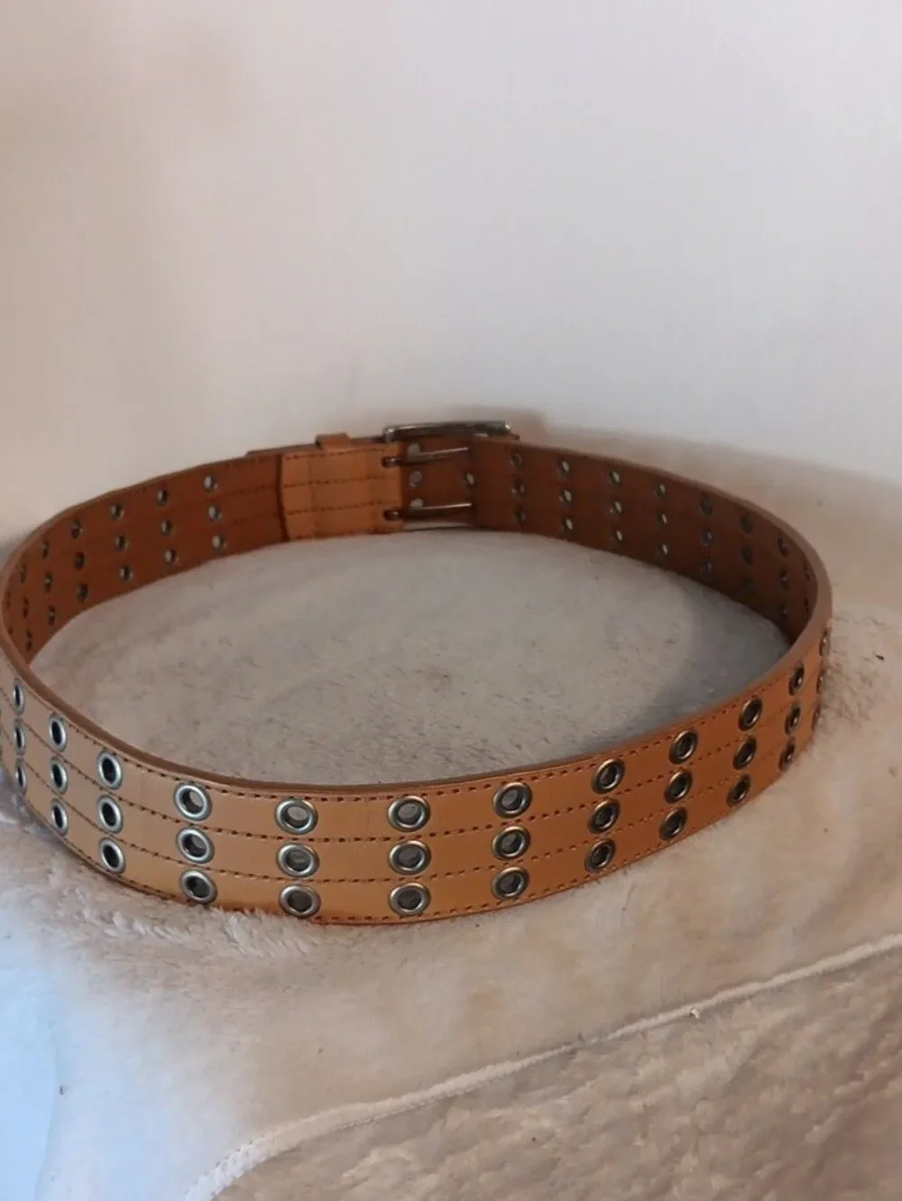 Calvin Klein Tan Double-Row Eyelet Leather Belt